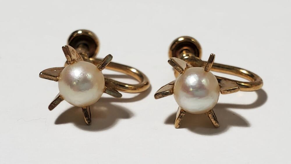 Vintage Henry Griffith HG 12 Karat Gold Filled Faux Pearl Screw Back Earrings
